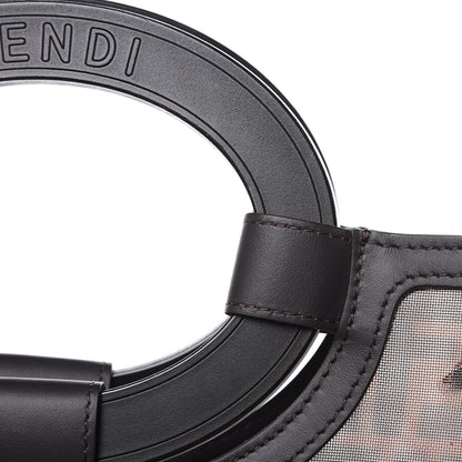 Fendi Mesh Vitello Century Cuoio FF 1974 Large Runaway Shopper Tote Marrone Black Ebano 10 of 10