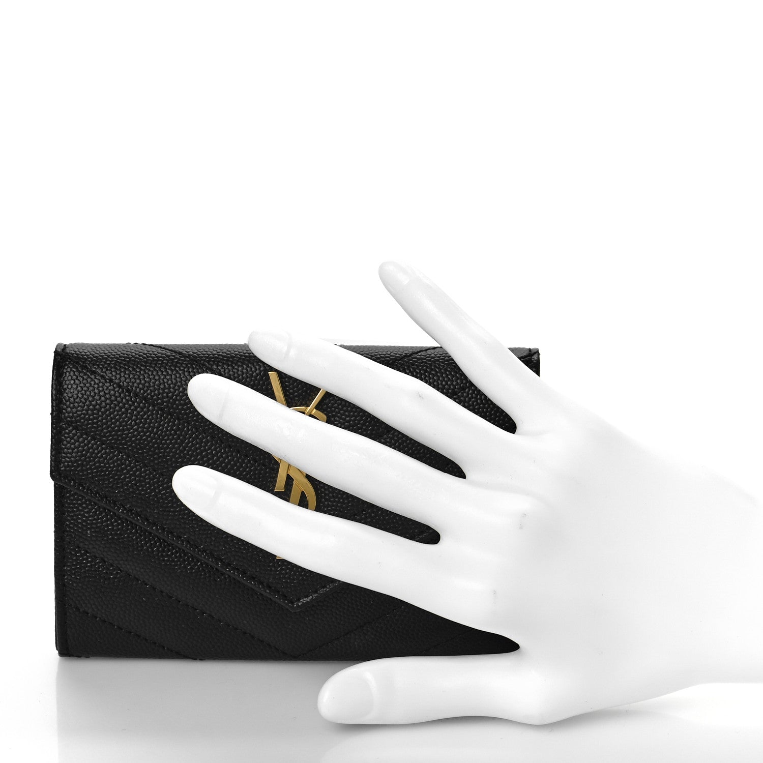 Saint Laurent Grain De Poudre Matelasse Chevron Small Monogram Envelope Wallet Black 2 of 9