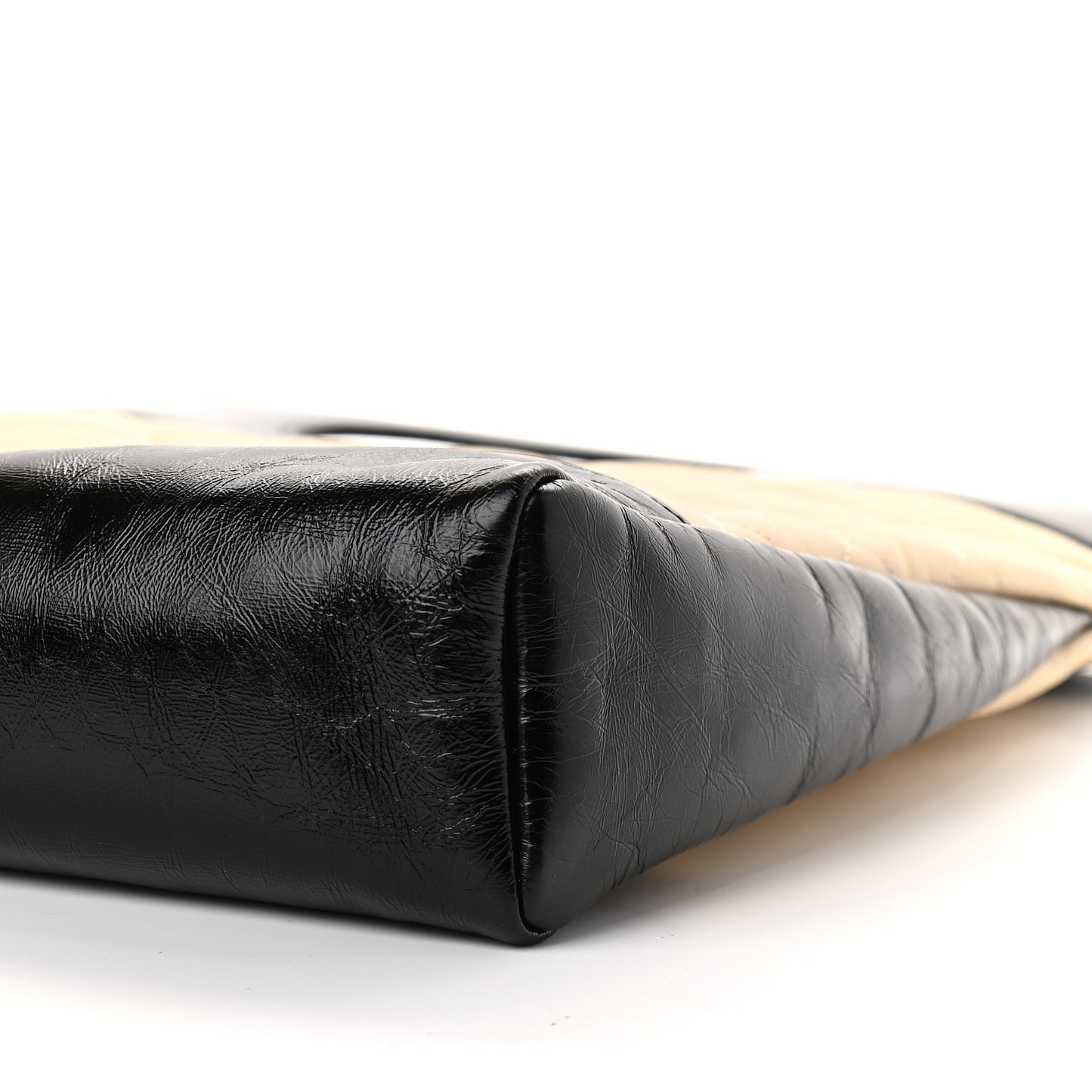 Aged Calfskin Quilted Large 31 Shopping Bag Beige Black