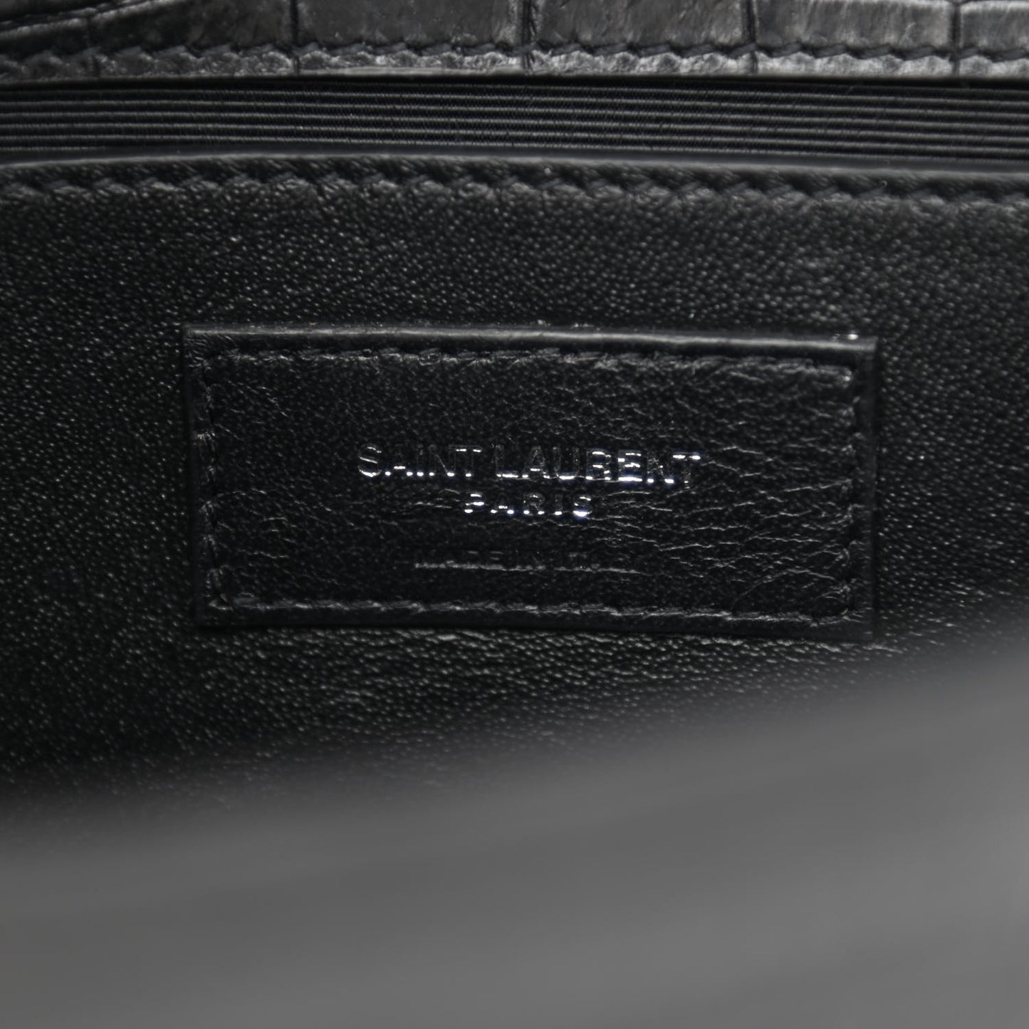 Calfskin Crocodile Embossed Small Classic Monogram Kate Tassel Satchel Black