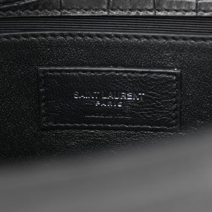 Saint Laurent Calfskin Crocodile Embossed Small Classic Monogram Kate Tassel Satchel Black 6 of 8