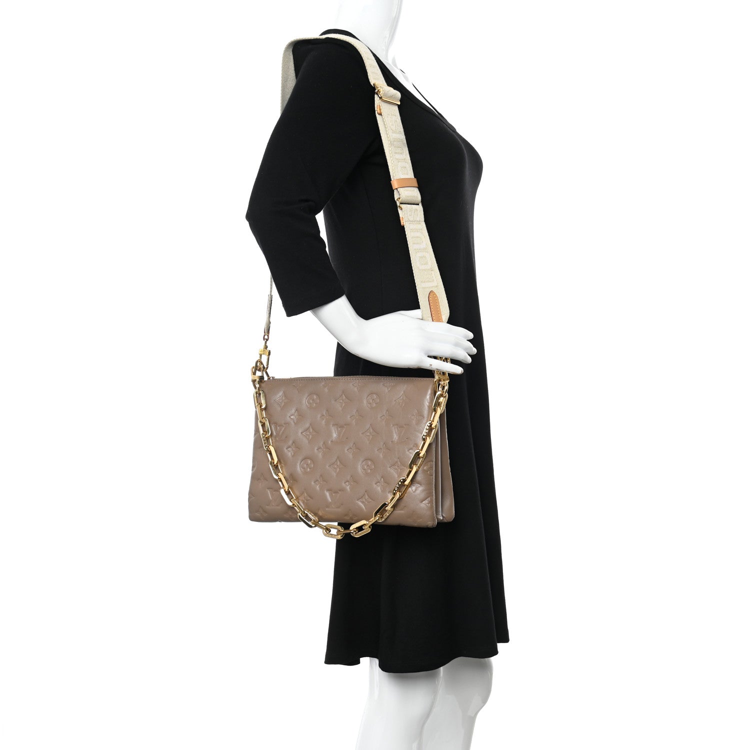 Louis Vuitton Lambskin Embossed Monogram Coussin PM Taupe 2 of 12