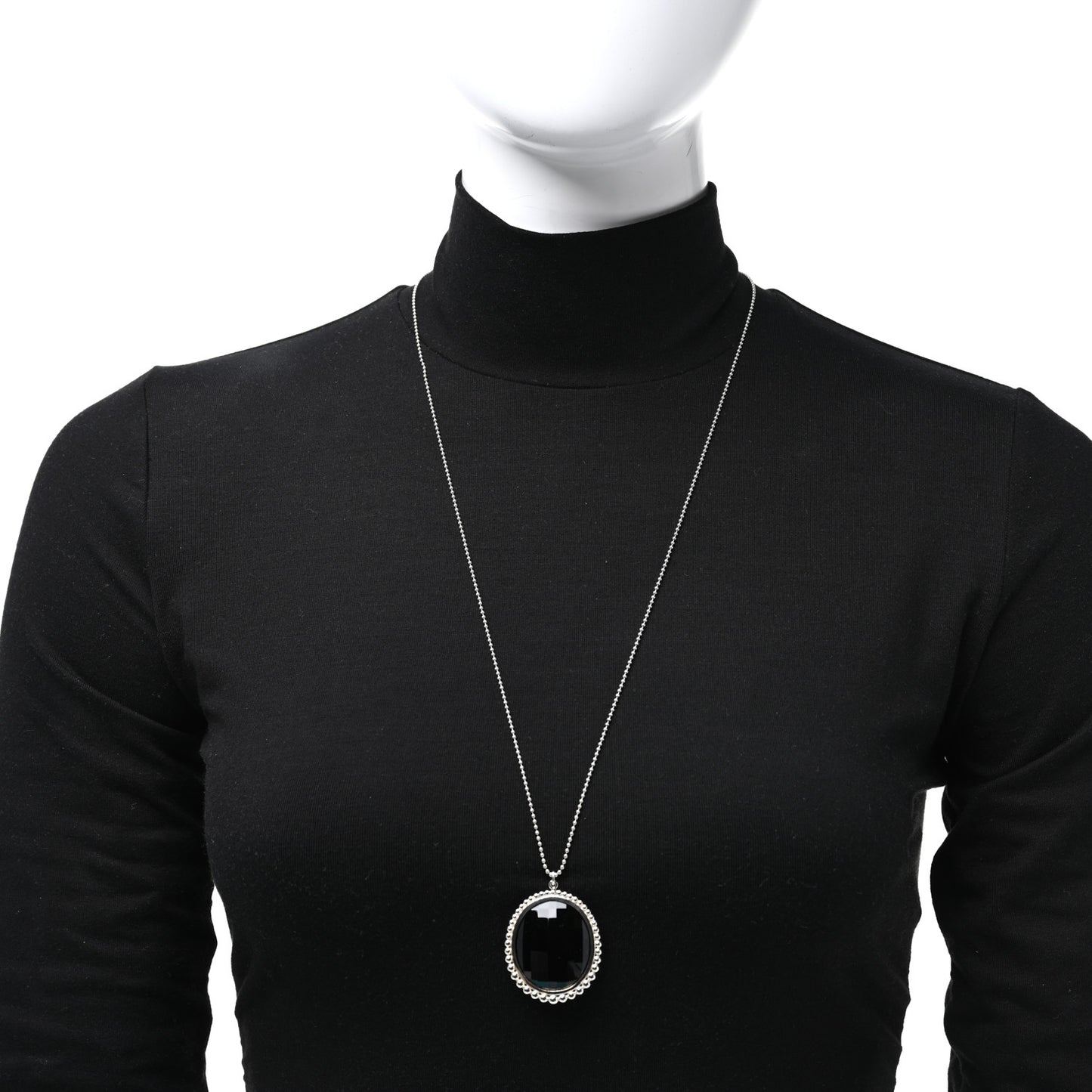 Sterling Silver Black Onyx Ziegfeld Oval Pendant Necklace