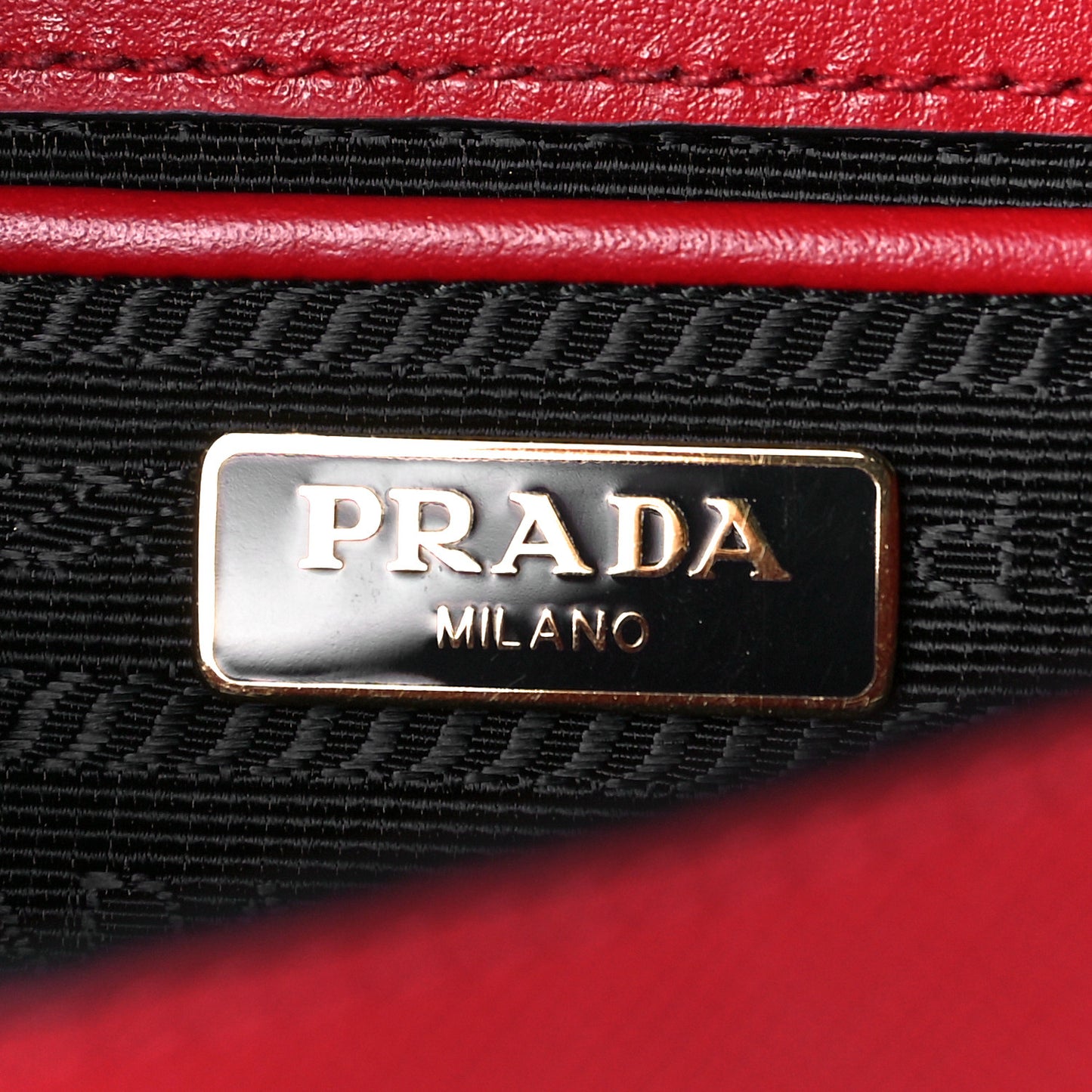 Saffiano Soft Calfskin Metal Triangle Logo Envelope Chain Shoulder Bag Fuoco