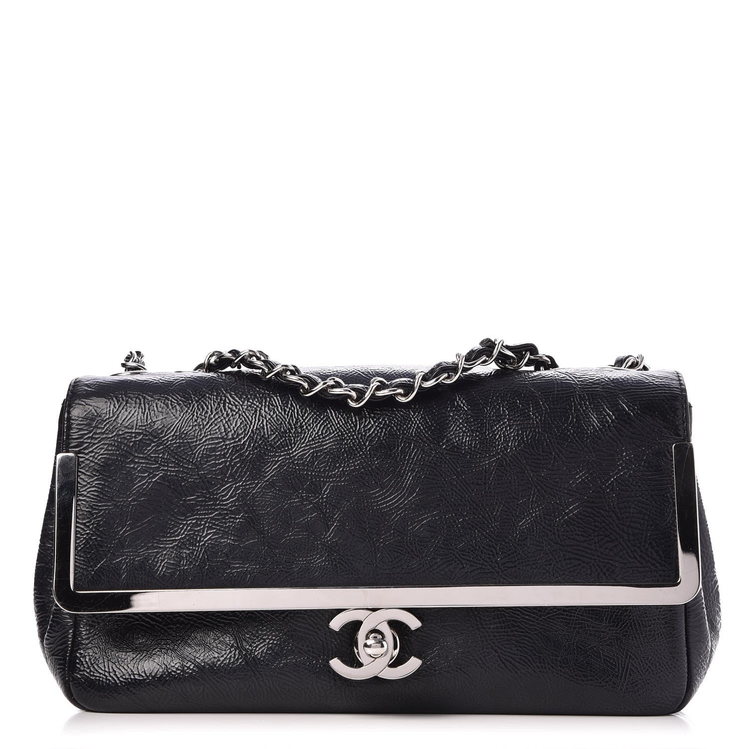 Chanel Distressed Patent Calfskin Small Frame Single Flap Black 1 of 7