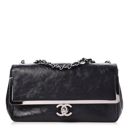 Chanel Distressed Patent Calfskin Small Frame Single Flap Black 1 of 7