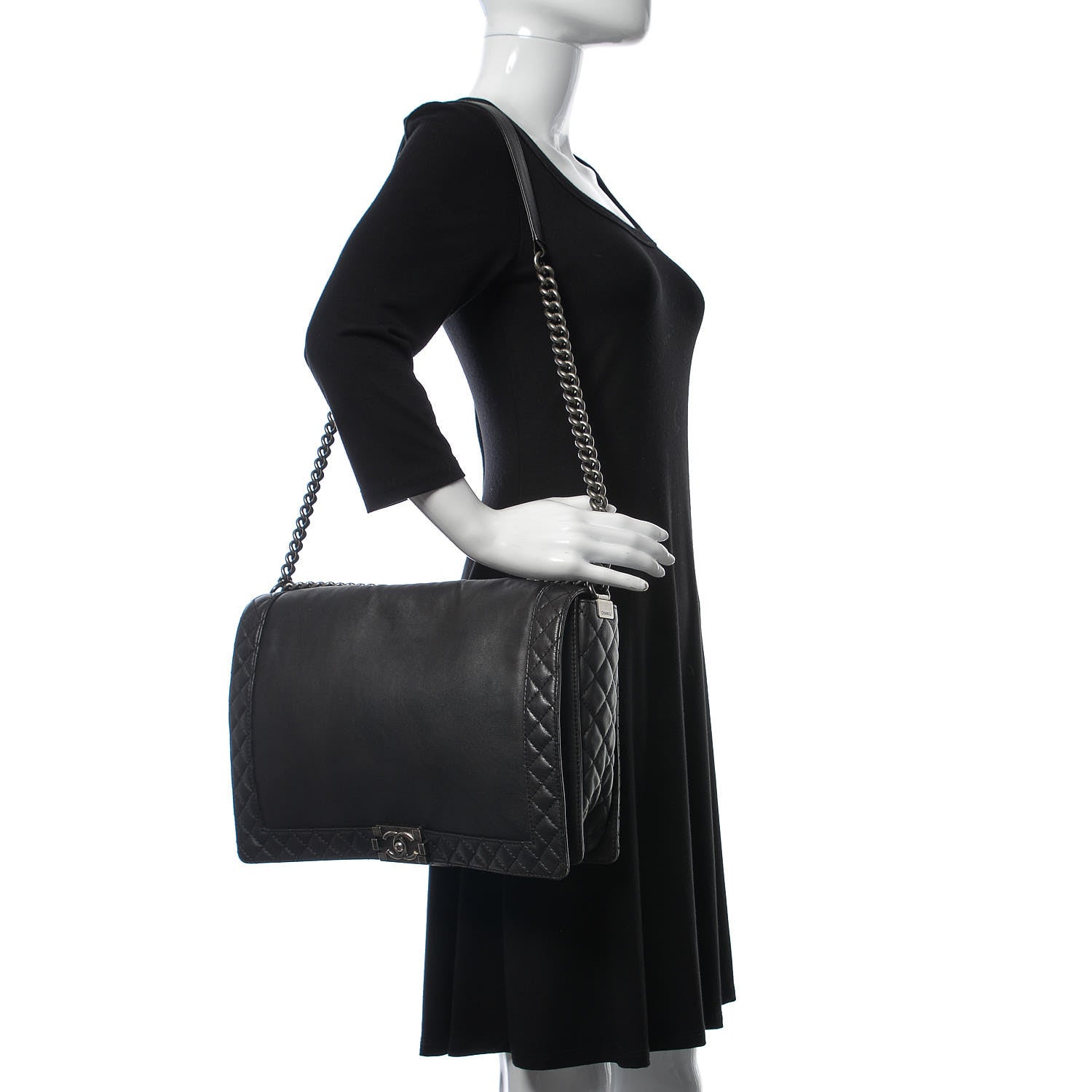Chanel Calfskin Large Boy Reverso Flap Black 2 of 10