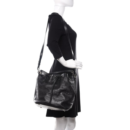Saint Laurent Calfskin Crocodile Embossed Large Emmanuelle Bucket Bag Black 3 of 12