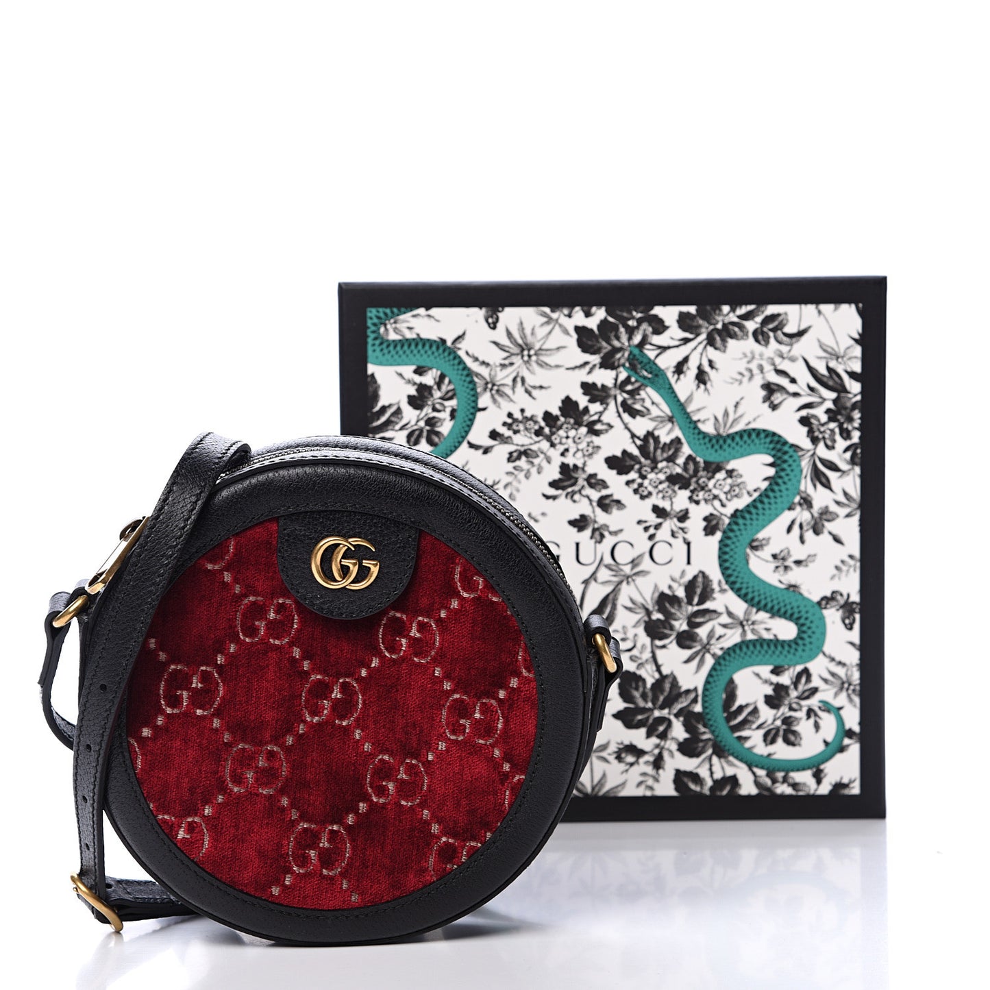 Velvet GG Monogram Textured Calfskin Round Shoulder Bag Red Cipria Black