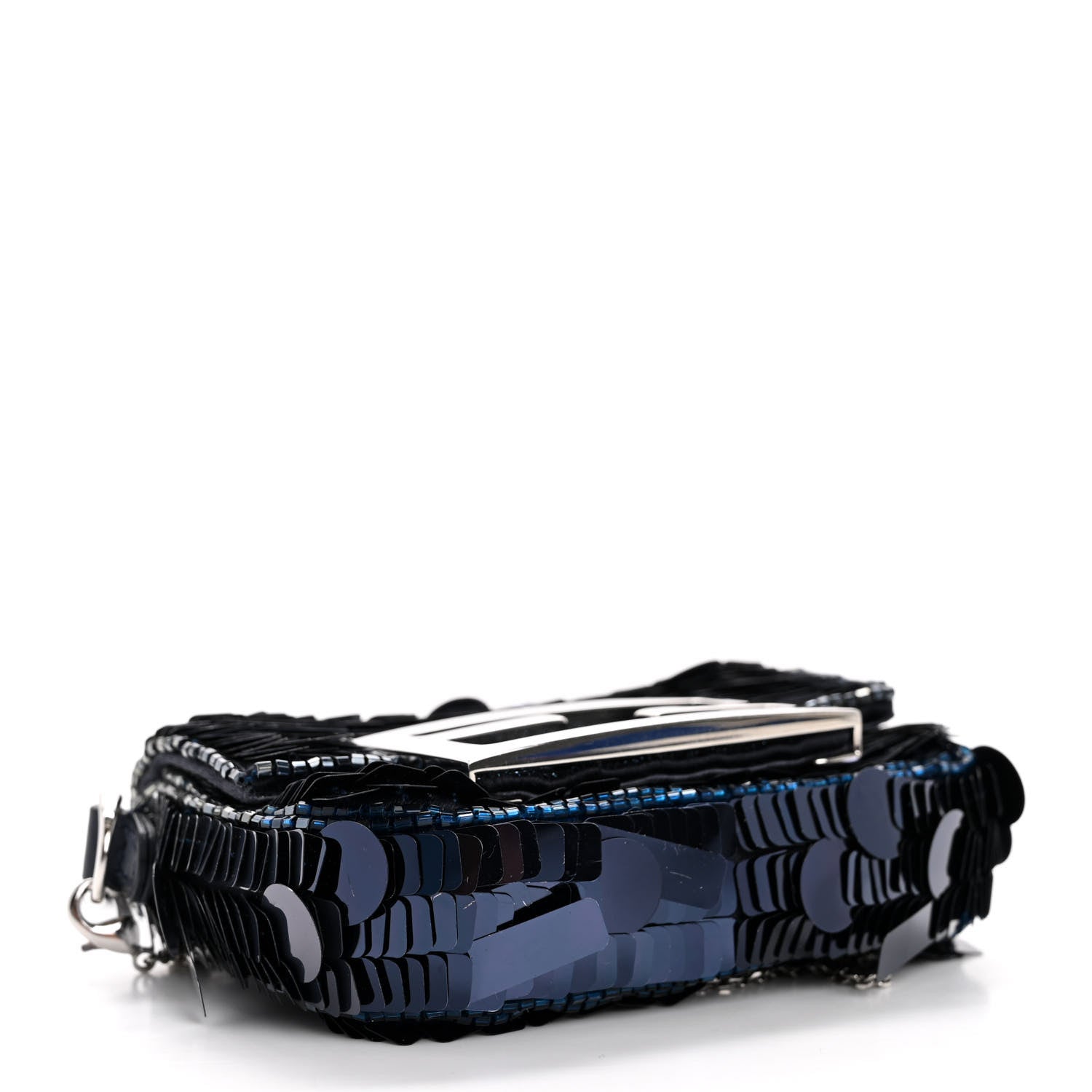 Fendi Sequin Paillettes Shiny Nappa Sex and the City Nano Maxi Buckle Baguette Charm Blue 4 of 12