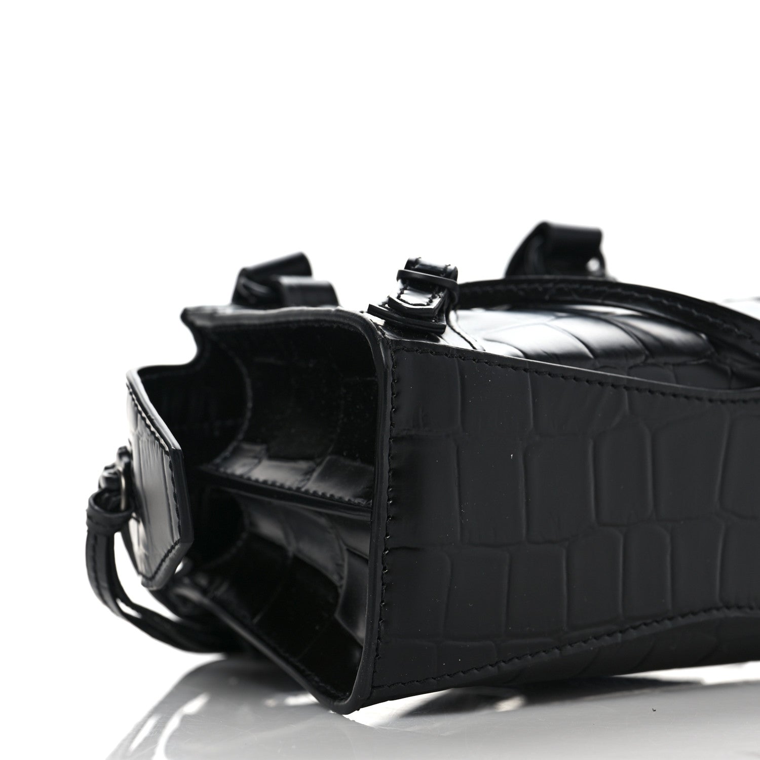 Balenciaga Semi Shiny Calfskin Crocodile Embossed Neo Classic Black Hardware Nano City Crossbody Black 7 of 8