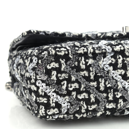 Chanel Tweed Sequin Quilted Medium Double Flap Black White 9 of 11