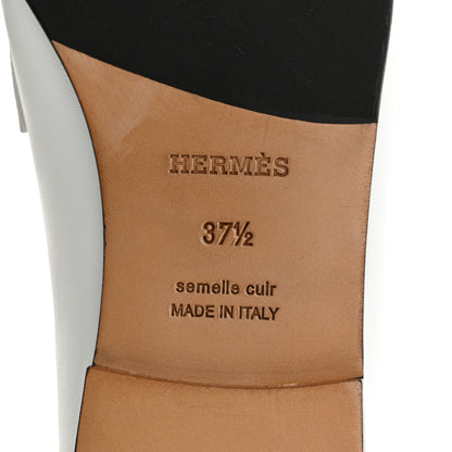 Hermes Calfskin Womens Colette Loafers 37.5 White 8 of 10