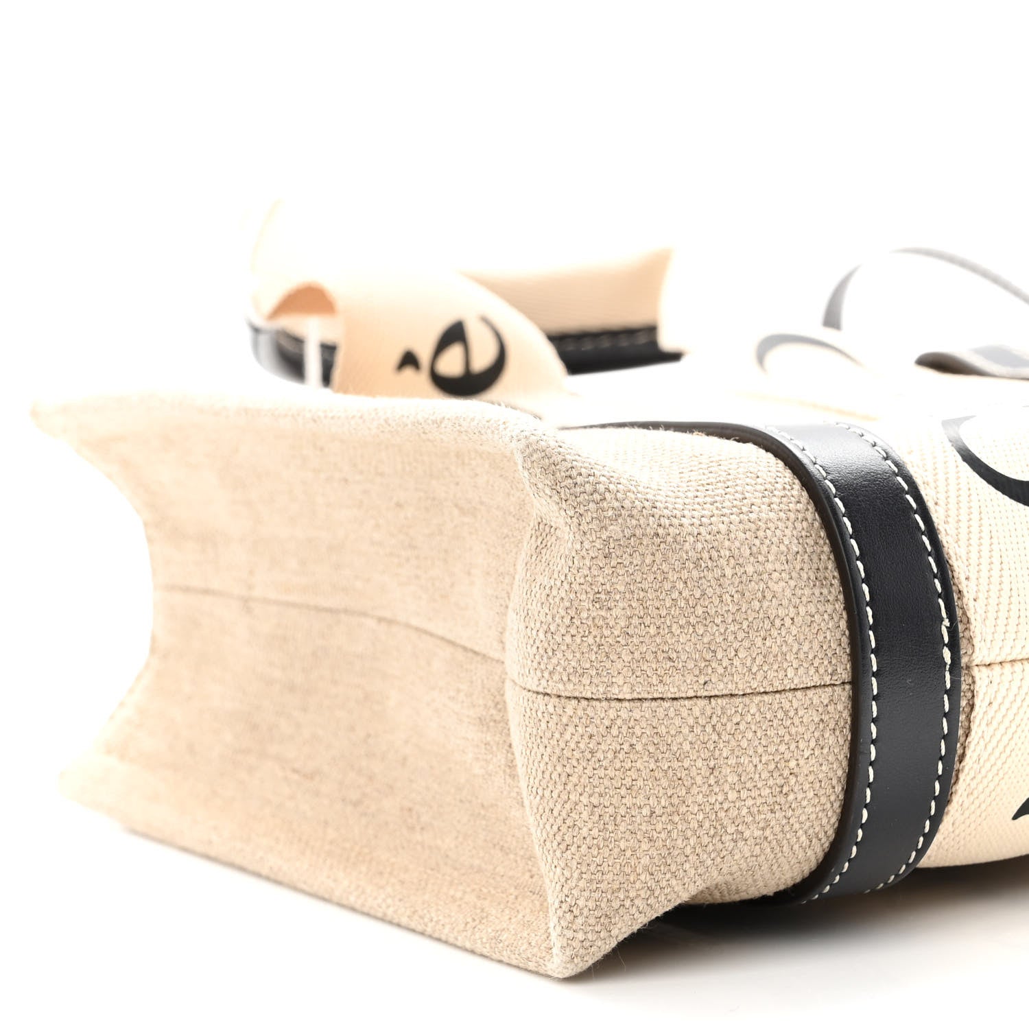 Chloe Linen Calfskin Small Woody Ribbon Tote With Strap White Navy 8 of 9