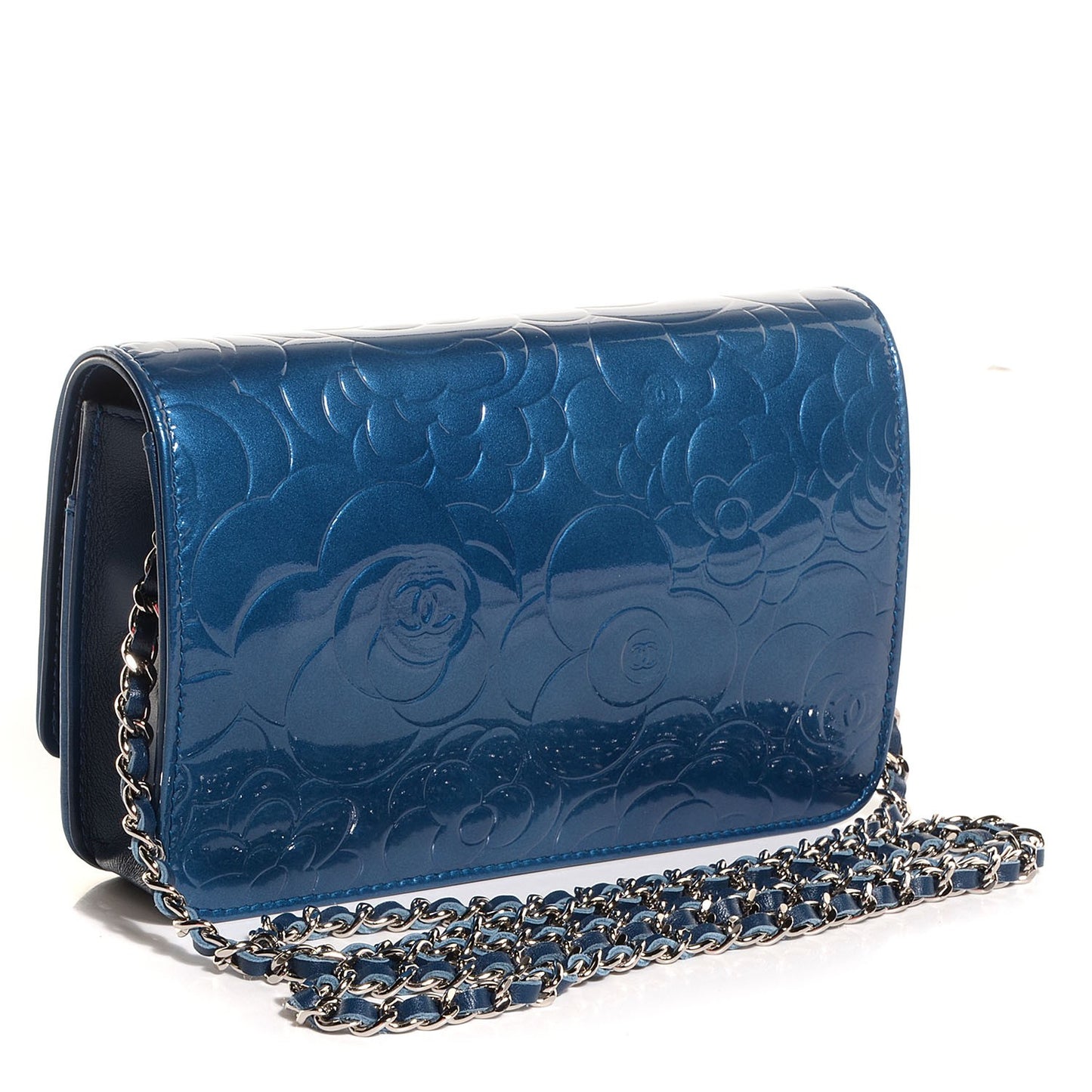 Patent Camellia Wallet on Chain WOC Royal Blue
