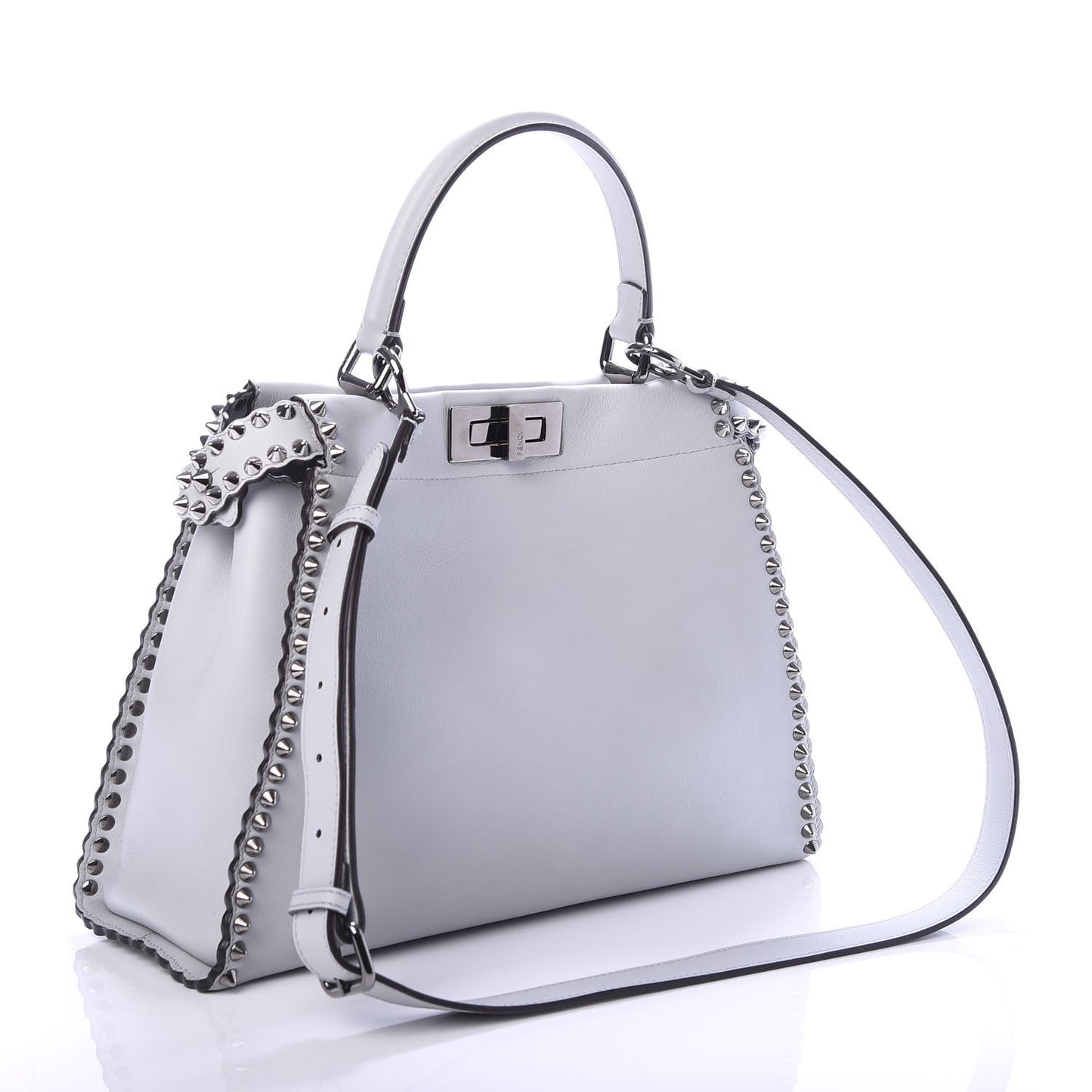 Vitello Seta Shiny Nappa Scalloped Studded Medium Peekaboo Iconic Satchel Grigio Perla