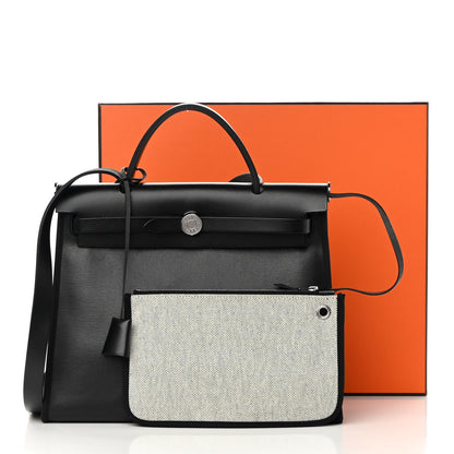 Hermes Toile H Berline Vache Hunter Herbag Zip PM 31 Black Ecru 15 of 15