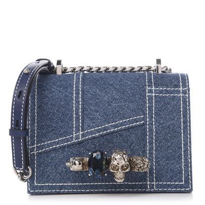 Alexander McQueen Denim Small Jeweled Knuckle Satchel Indigo Pacific 1 of 9