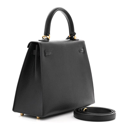 Hermes Chevre Mysore Horseshoe Kelly Sellier 25 Black 3 of 11