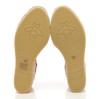 Gucci Cotton Crochet Pearly GG Ankle Wrap Platform Espadrille Wedges 37 Cyclamen Rose 5 of 9