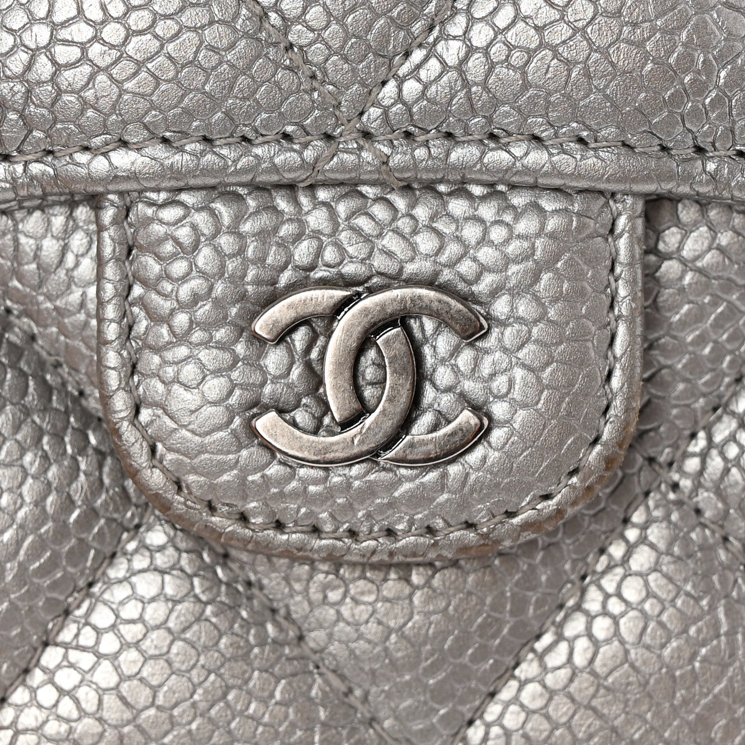Chanel Glittered Metallic Caviar Quilted Large Flap Wallet Silver 16 of 16