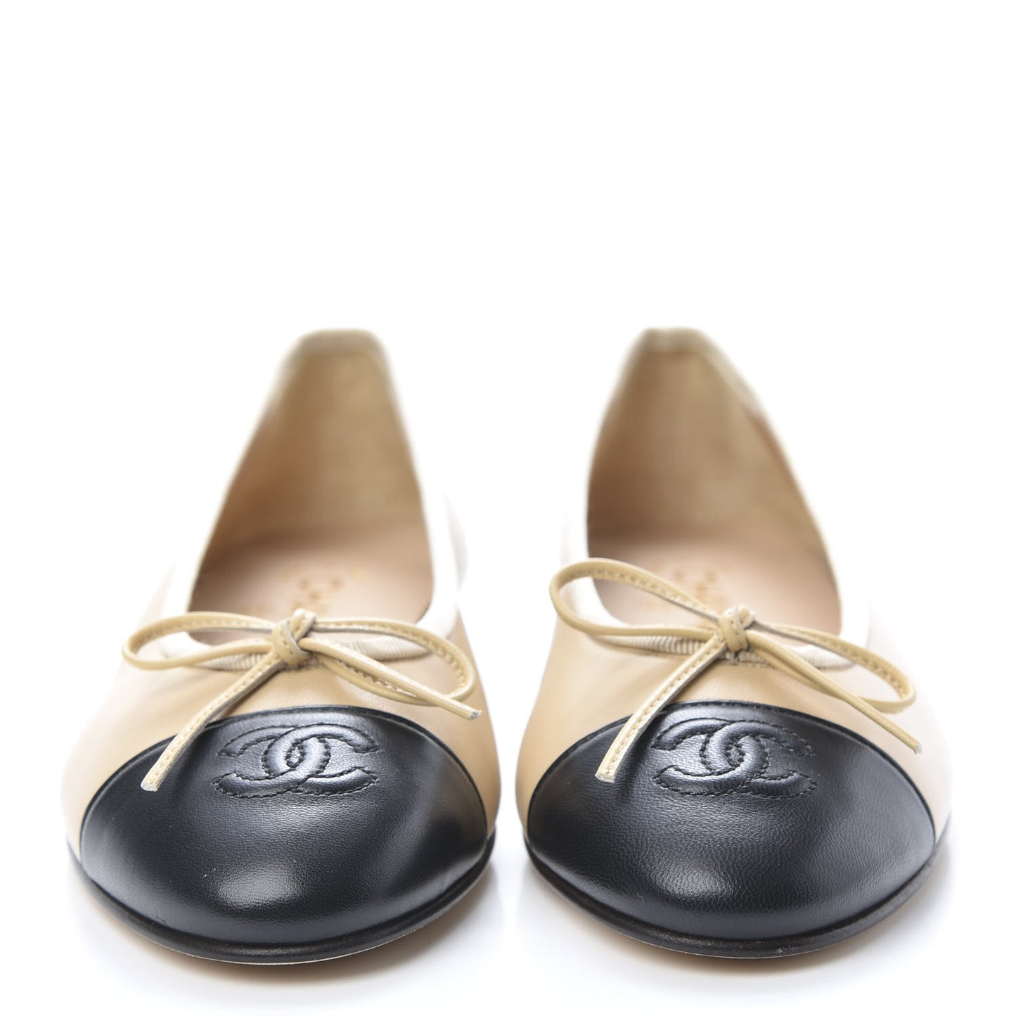 Lambskin CC Cap Toe Ballerina Flats 37.5 Beige Black