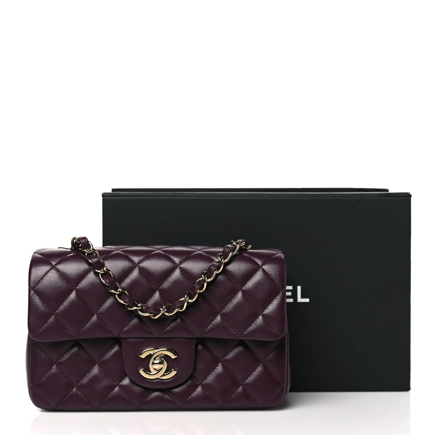 Lambskin Quilted Mini Rectangular Flap Burgundy