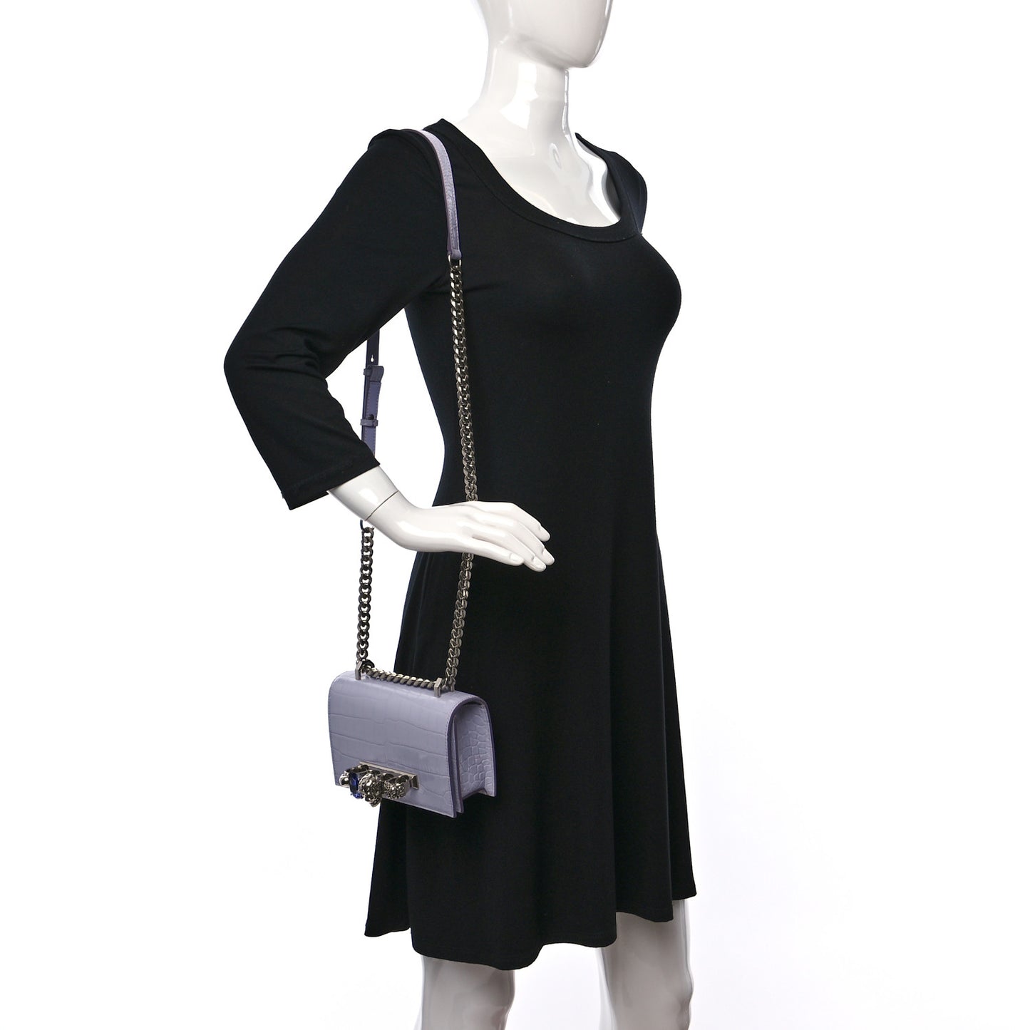 Shiny Crocodile Embossed Jeweled Satchel Lavender