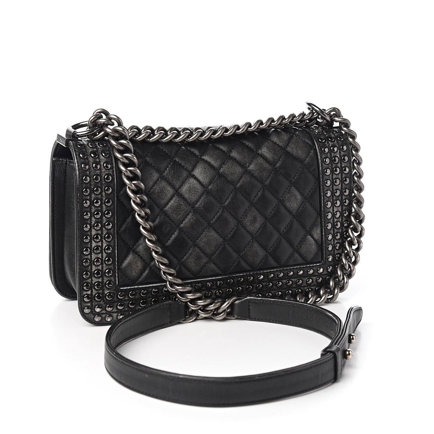 Faded Calfskin Quilted Medium Studded Boy Flap Black