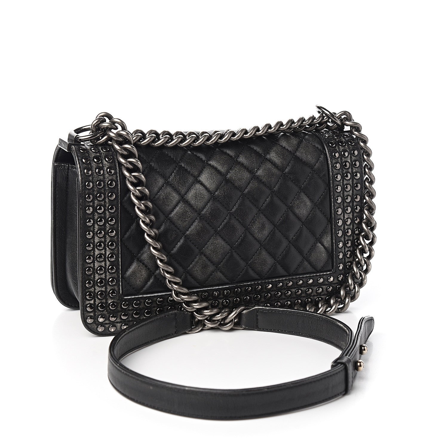 Chanel Faded Calfskin Quilted Medium Studded Boy Flap Black 2 of 10