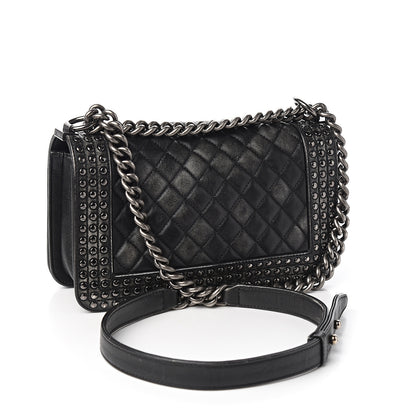 Chanel Faded Calfskin Quilted Medium Studded Boy Flap Black 2 of 10