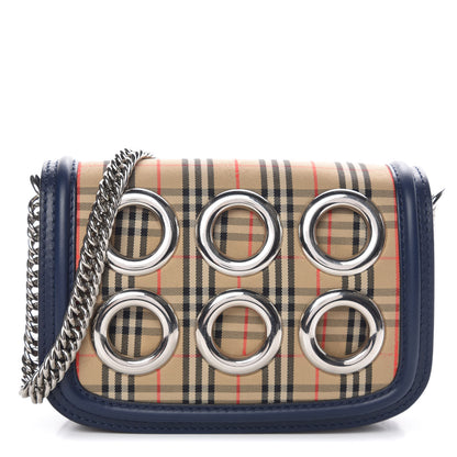 Burberry Smooth Calfskin 1983 Knight Check Grommet Chain Shoulder Bag Ink Blue 1 of 12