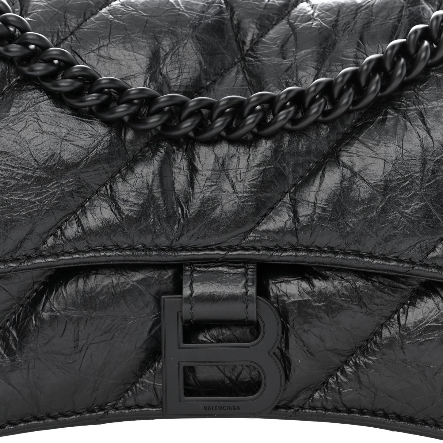 Crushed Calfskin Quilted Matte Black Hardware Small Crush Chain Bag Black