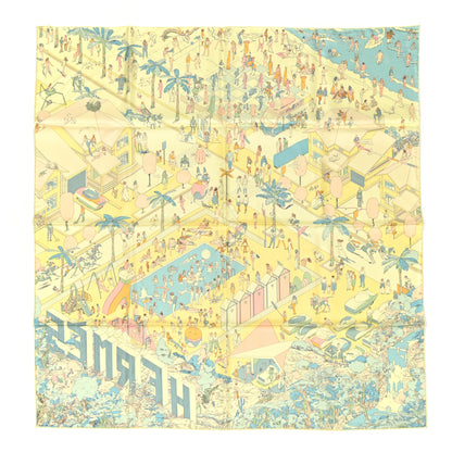 Hermes Silk On The Beach Scarf 90 Jaune Soufre Aqua 1 of 5