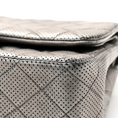 Chanel Metallic Perforated Lambskin Quilted Jumbo Double Flap Dark Silver 11 of 16