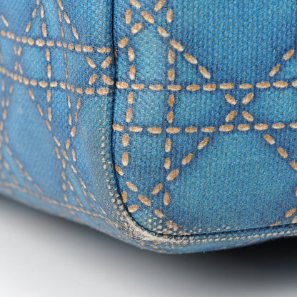 Christian Dior Coated Canvas Cannage Print Cherie Tote Blue 10 of 13