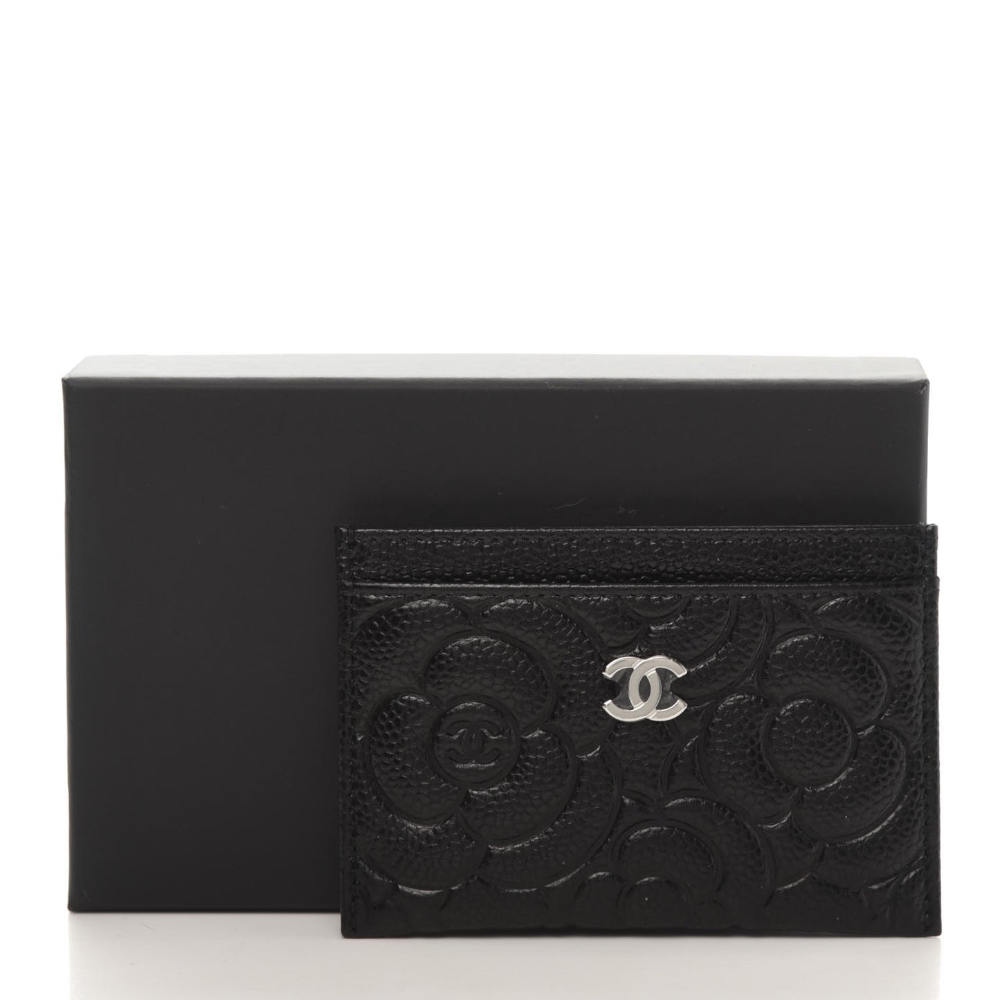 Caviar Camellia Embossed Card Holder Black