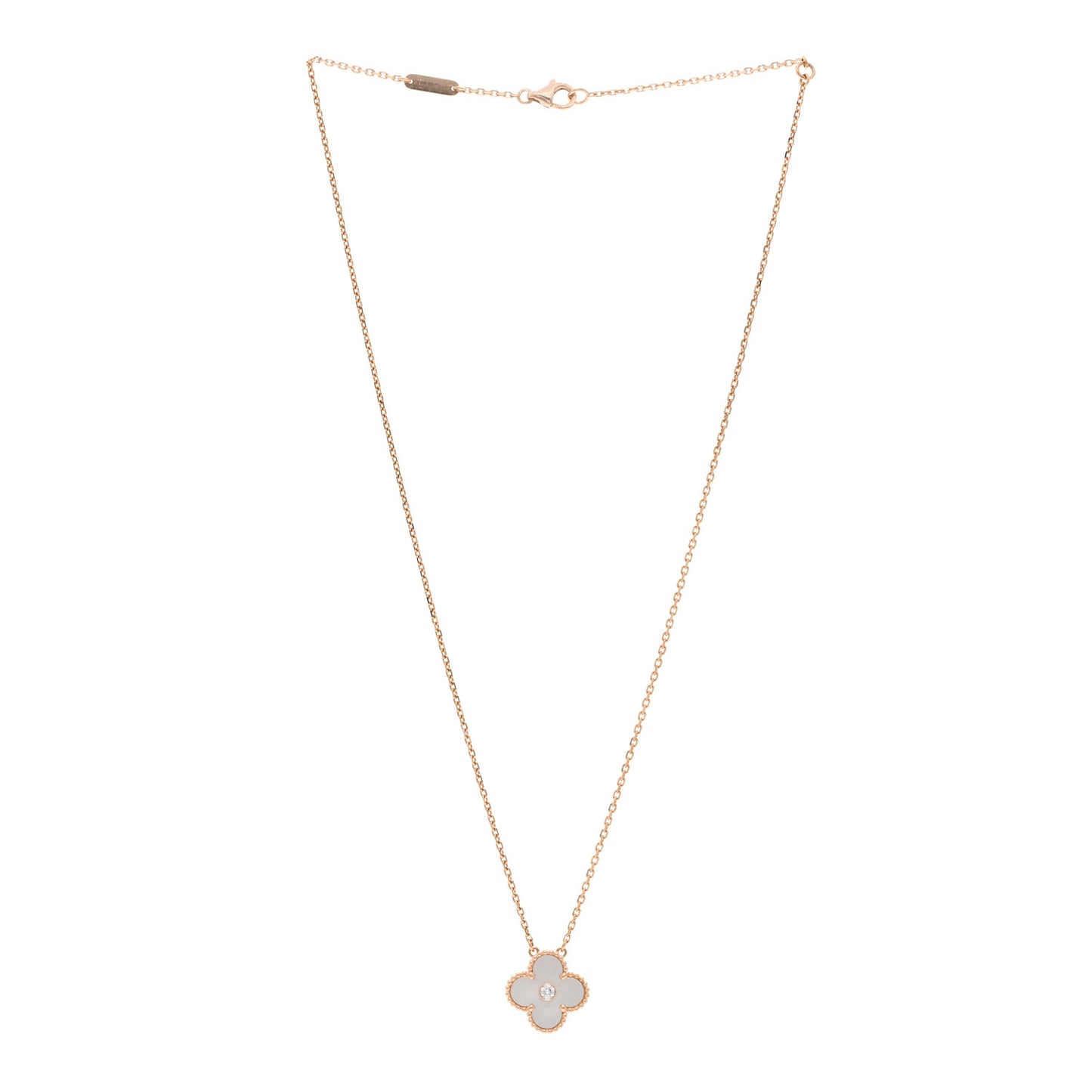 18K Rose Gold Diamond Mother of Pearl Vintage Alhambra Pendant Necklace