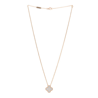 Van Cleef & Arpels 18K Rose Gold Diamond Mother of Pearl Vintage Alhambra Pendant Necklace 3 of 6