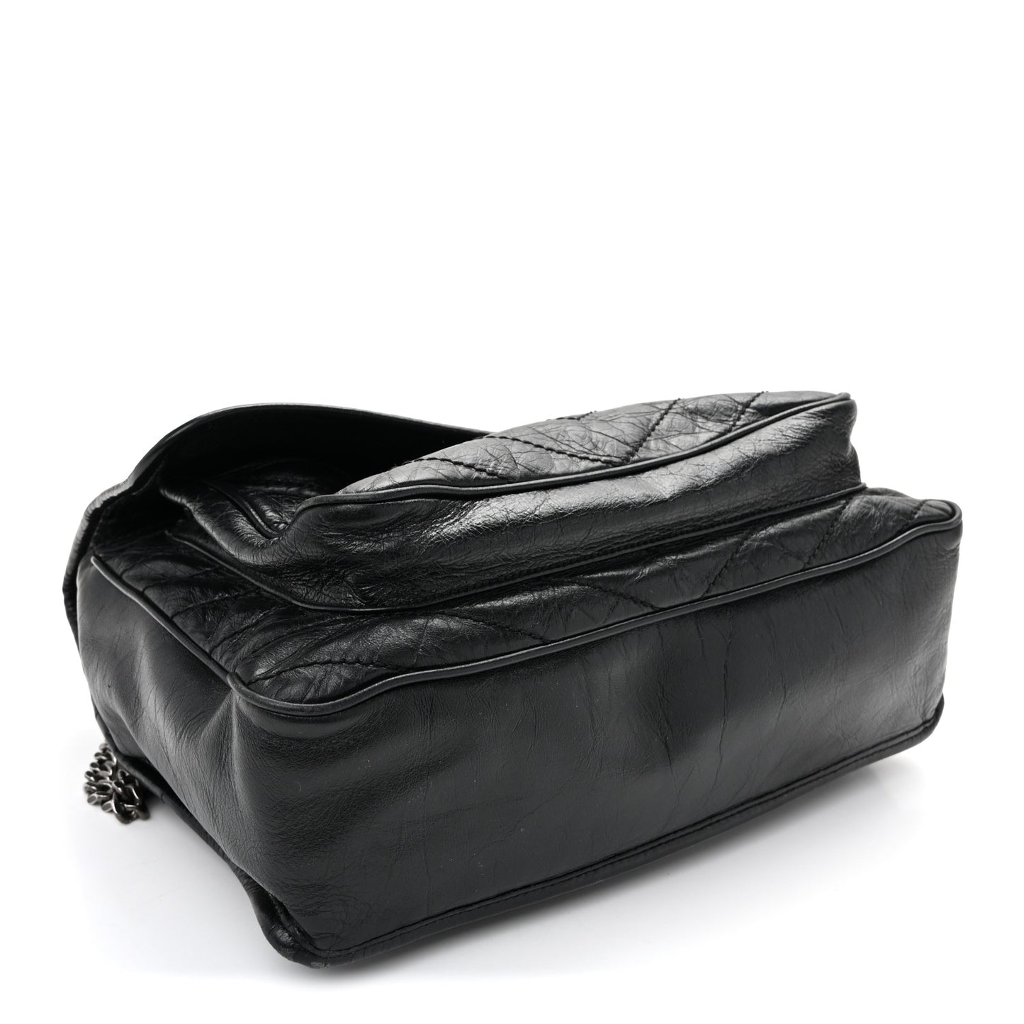 Crinkled Calfskin Matelasse Monogram Large Niki Chain Satchel Black