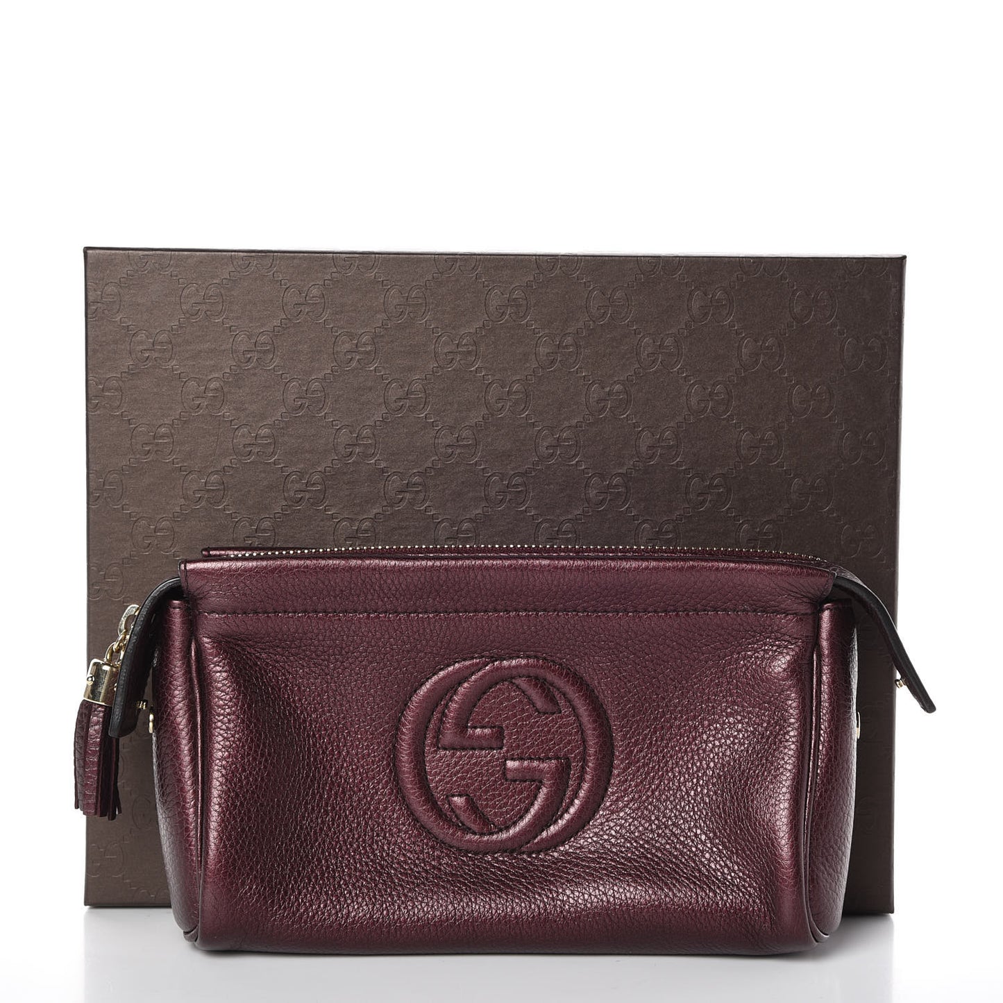 Metallic Pebbled Calfskin Soho Cosmetic Case Burgundy