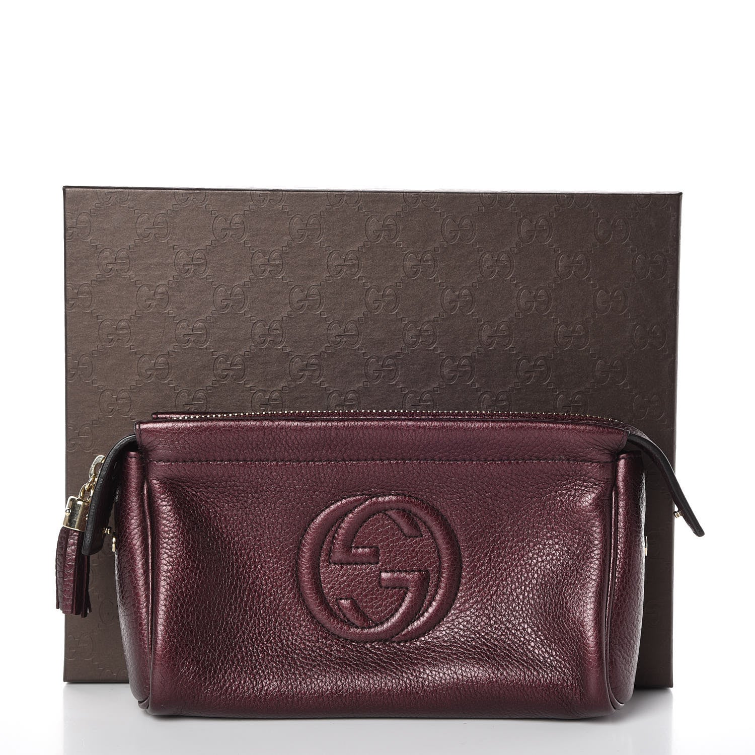 Gucci Metallic Pebbled Calfskin Soho Cosmetic Case Burgundy 10 of 10