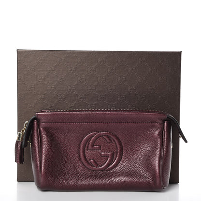 Gucci Metallic Pebbled Calfskin Soho Cosmetic Case Burgundy 10 of 10