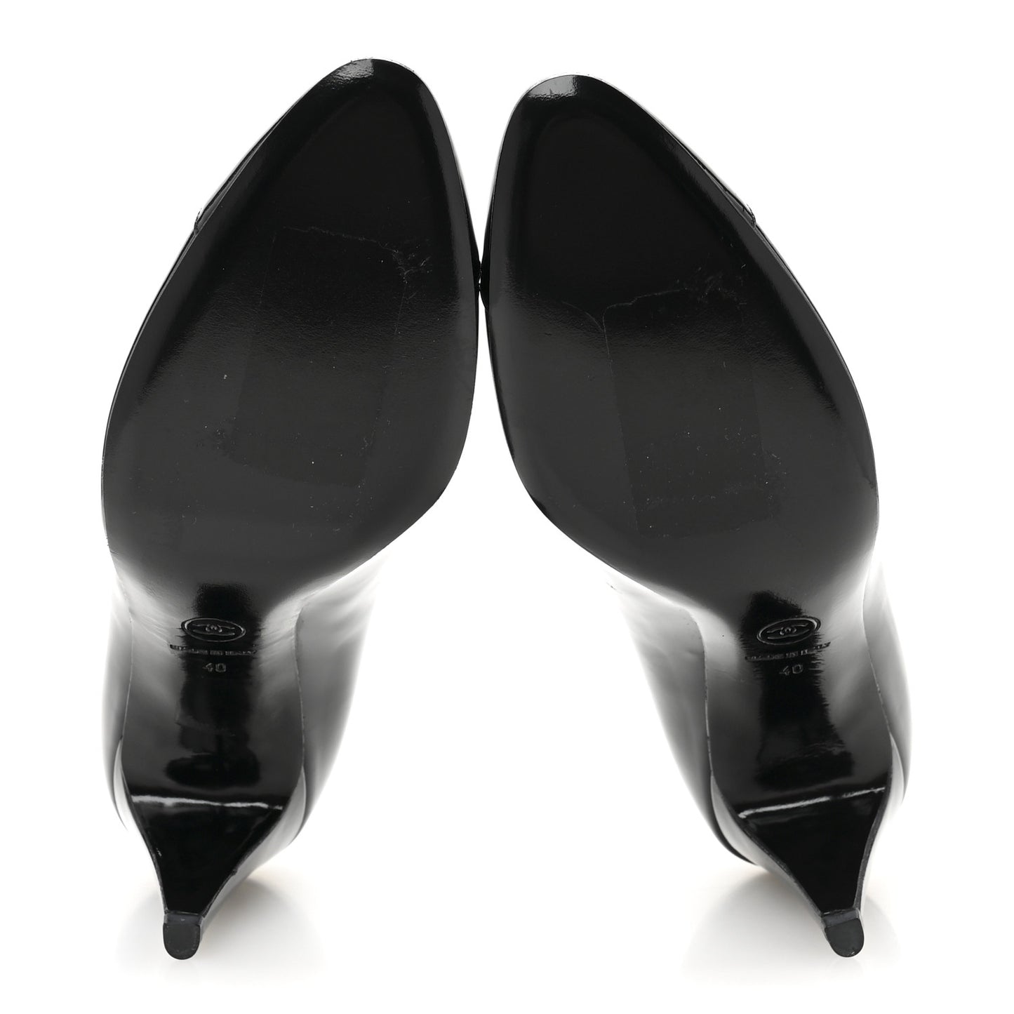 Patent Calfskin Bow Cap Toe CC Pumps 40 Black