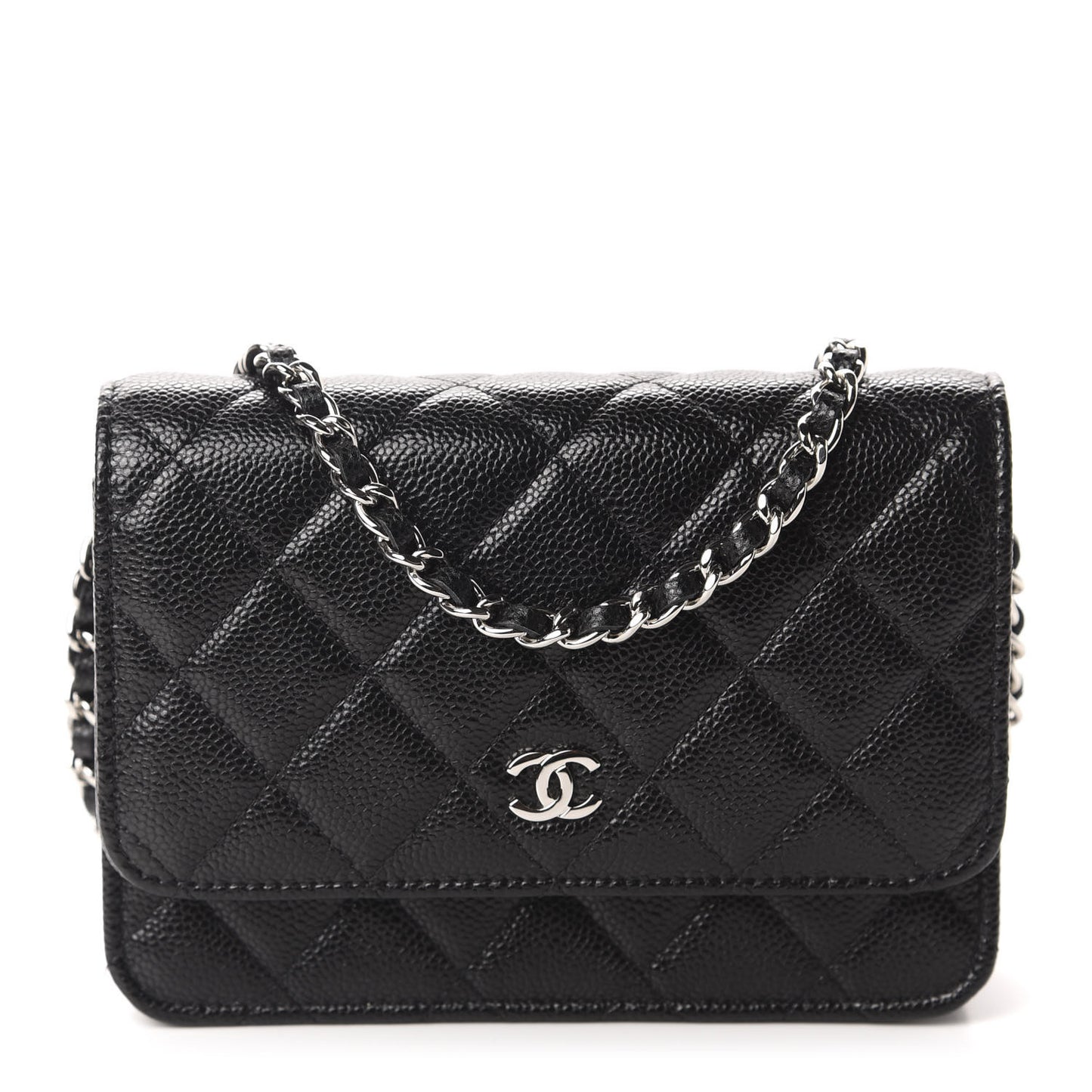 Caviar Quilted Mini Wallet On Chain WOC Black