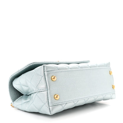 Chanel Metallic Caviar Quilted Mini Coco Handle Flap Light Blue 4 of 11
