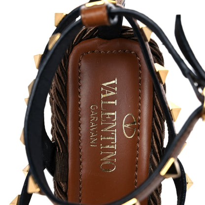 Valentino Garavani Calfskin Rockstud Ankle Strap Torchon Espadrille Caged 25/95mm Wedge Sandals 36 Cuoio 7 of 8
