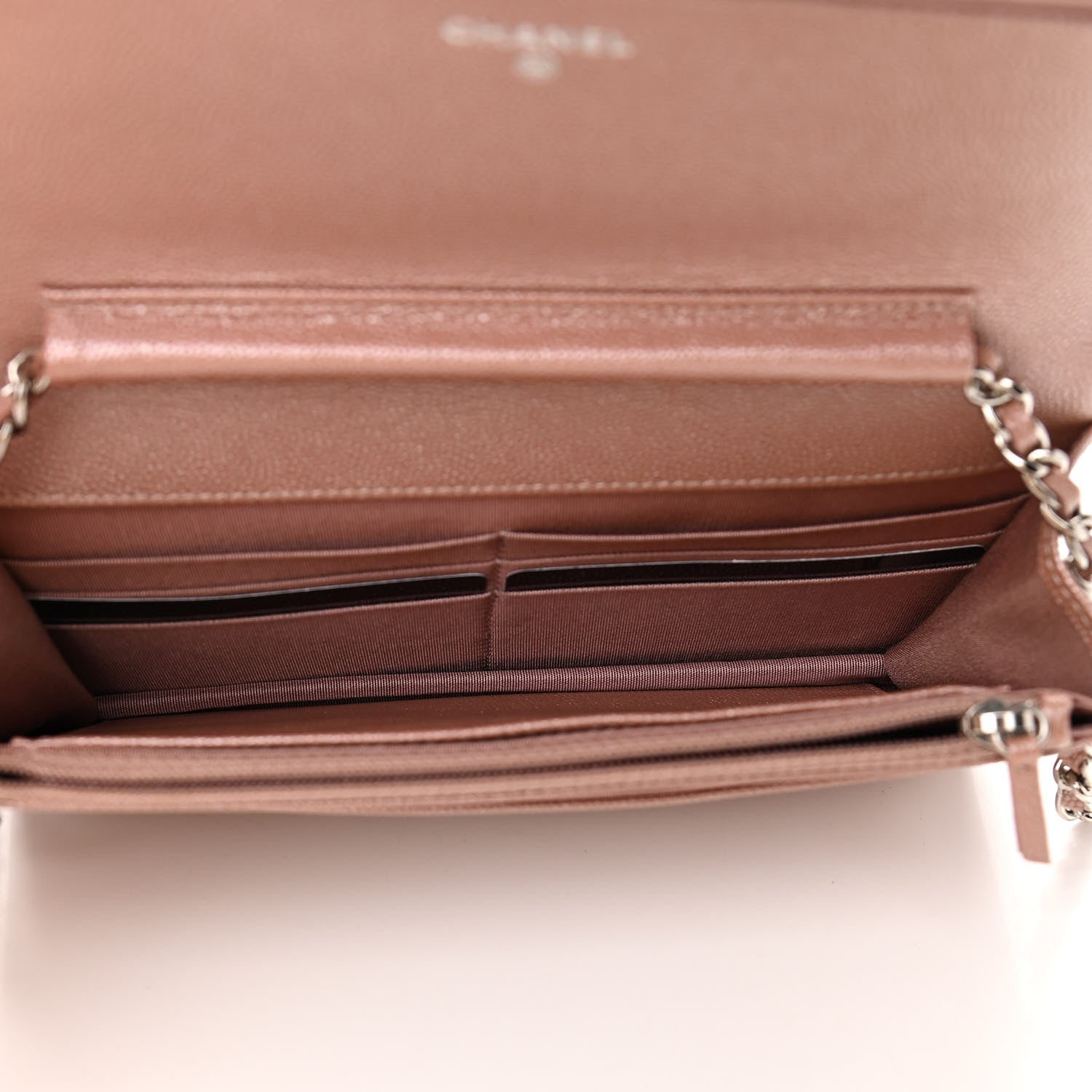 Chanel Metallic Caviar Chevron Quilted Vintage Mademoiselle Wallet On Chain WOC Pink 5 of 12