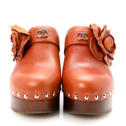 Chanel Calfskin Camellia Clogs 38 Brown 3 of 9