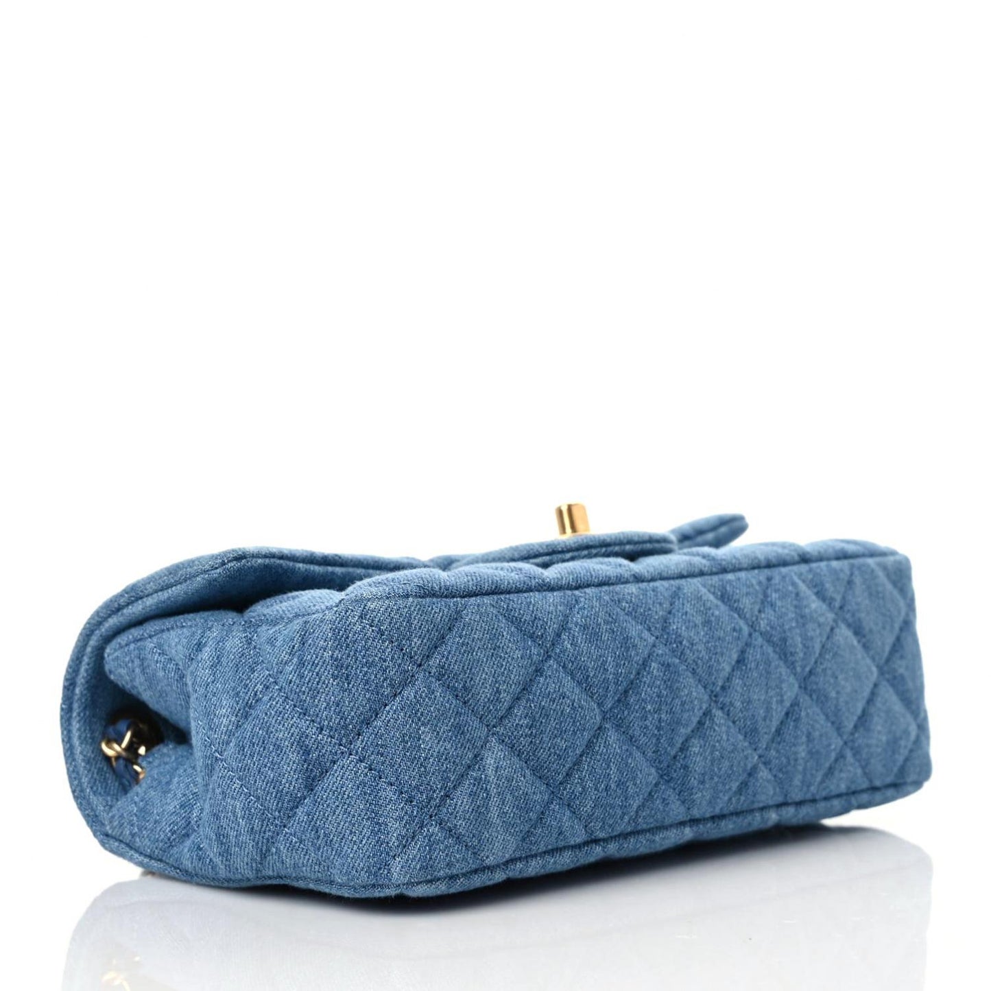 Denim Quilted Mini Pearl Crush Rectangular Flap Blue